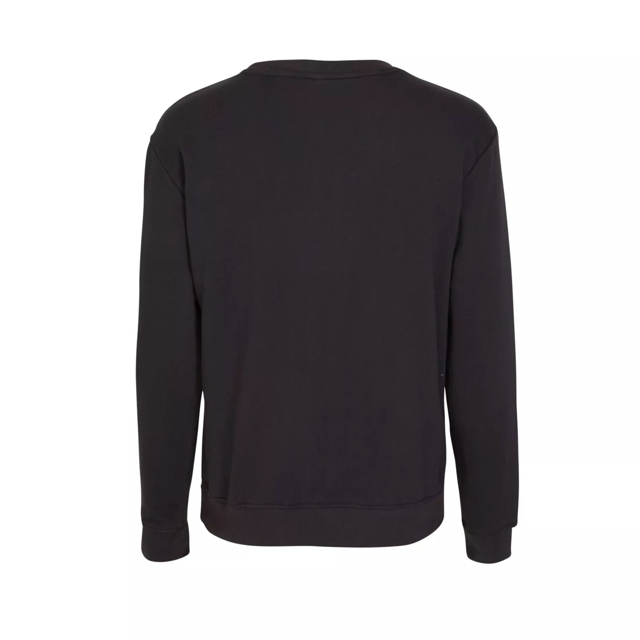 Men's classic crew neck sweatshirt jumper in black with long sleeves and minimalist embroidered chest logo